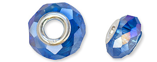  Glass Sterling Grommet Dk Blue AB 14Mm