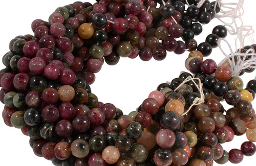 16 IN Strand 8-9 mm Tourmaline Round Smooth Multicolor Low Grade Gemstone Beads
