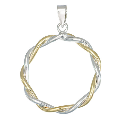 Sterling Silver 34.2x29.5 mm Two Tone Circle Pendant - 1 Pc