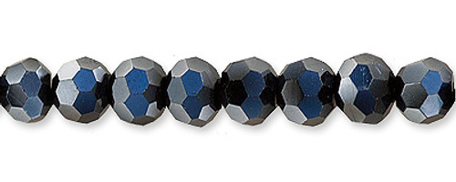 Round Faceted Glass Beads Black w/AB 4mm