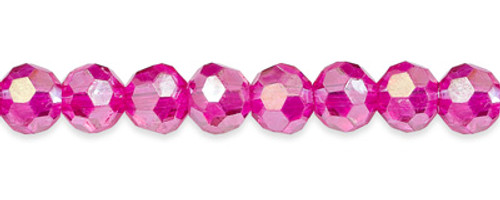 Round Faceted Glass Beads - Hot Pink