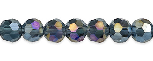 Round Faceted Glass Beads Steel Blue AB