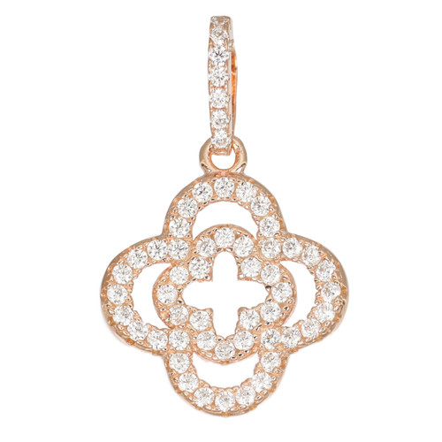 Sterling Silver Rose Gold Plated Flower Pendant W/ CZ