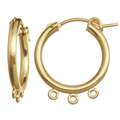 1 Pair Bag of 13 mm Gold Filled Eurowire Hoops With 3 Rings