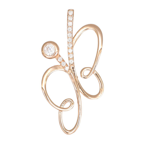 Sterling Silver 30X15.2 mm Rose Gold Plated Butterfly Pendant W/ CZ - 1 Pc