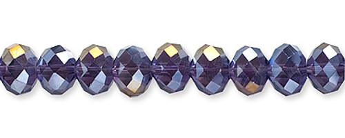 Glass Beads Purple Silver Rondelle 8 mm