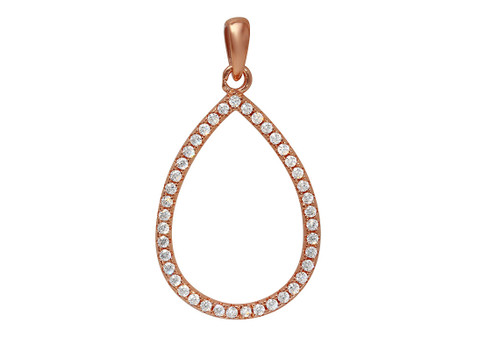 Sterling Silver Rose Gold Plated Tear Drop Pendant W/ CZ