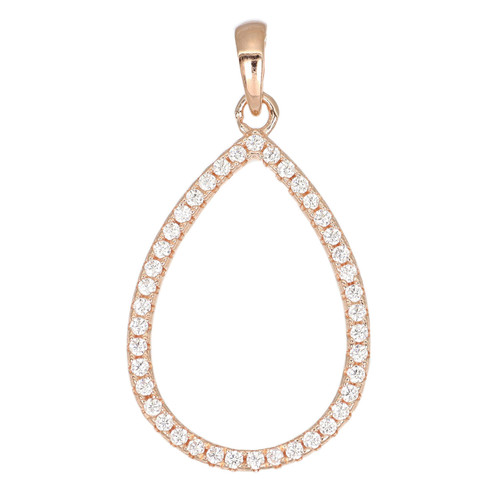Sterling Silver Rose Gold Plated Tear Drop Pendant with Cubic Zirconia