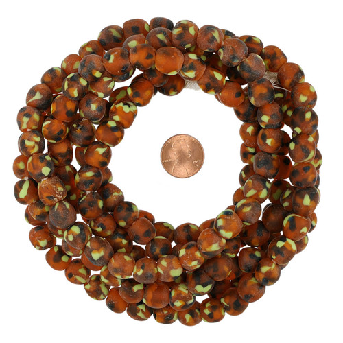 African Glass Beads Made From Recycled Glass of Brown, Orange, Black and Green Colors