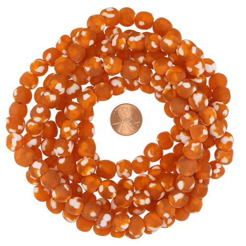 Orange And White African Recycled Glass Beads