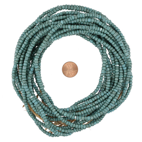 African Maasai Glass Seed Beads In Patina Blue