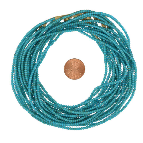 African Glass Beads - Waist Beads- Cyan Blue - Seed Beads - Trade Beads