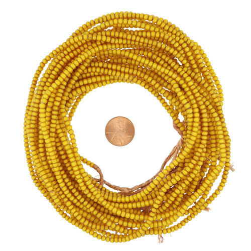 Yellow African White Heart Rondelle Glass Beads