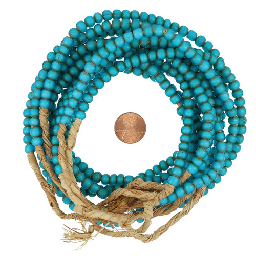 African Waist Beads- Cyan Blue - White Heart -Rondelle - Glass Beads