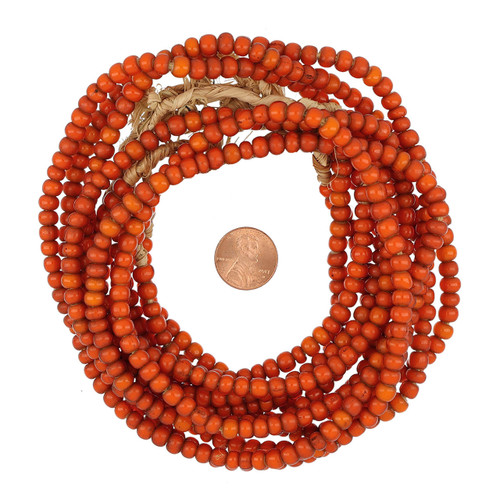 African Orange White Heart Glass Rondelle Beads