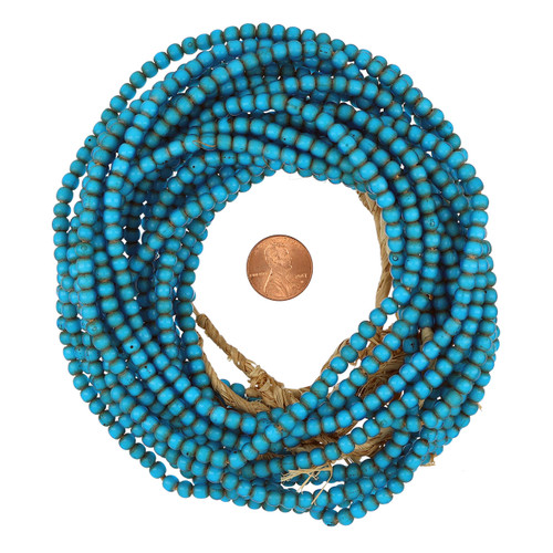 African Waist Beads- Azure Blue - White Heart -Rondelle - Glass Beads