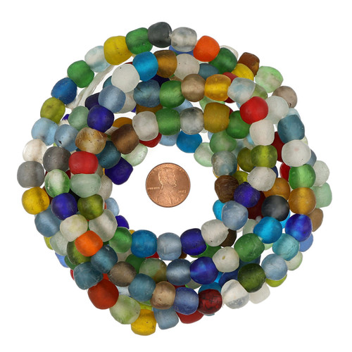 African Recycled Frosted Multicolor Glass Beads
