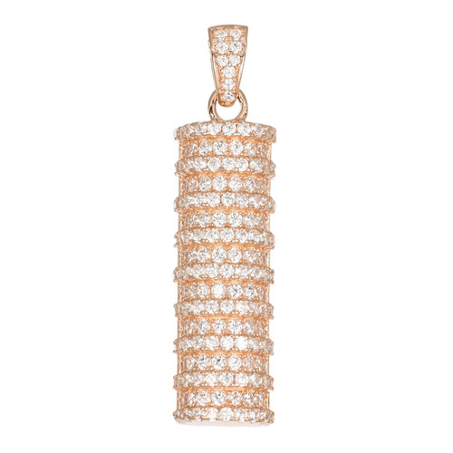 Sterling Silver Rose Gold Plated Pillar Pendant with Cubic Zirconia