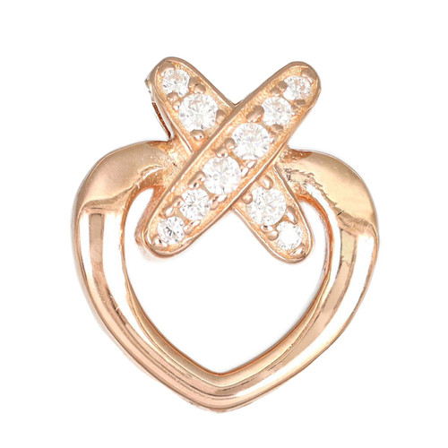 Sterling Silver 13.5x11.8mm Rose Gold Plated Heart Pendant W/ CZ - 1 Pc