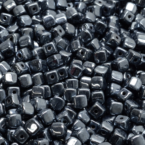 32 Pcs 4mm Cube Pressed Czech Glass Beads - Metallic Chrome