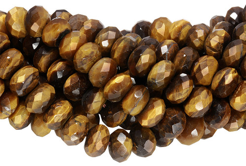 15 IN 10 mm Faceted Tiger Eye Roundel Beads