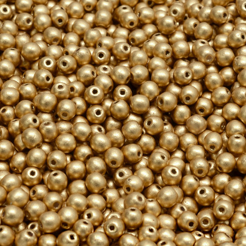 43 Pcs 3mm Czech Round Druk Glass Beads -Gold