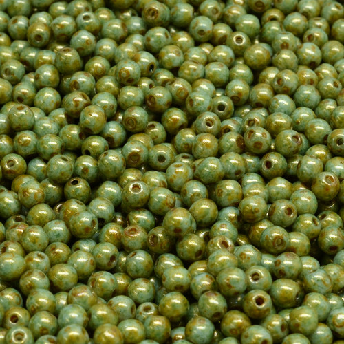 43 Pcs 3mm Czech Round Druk Glass Beads -Marbled Green