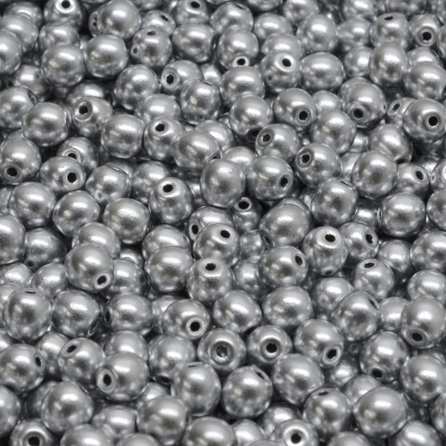 32 Pcs 4mm Czech Round Druk Glass Beads -Silver