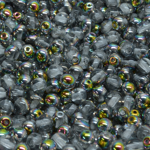 32 Pcs 4mm Czech Round Druk Glass Beads -Clear Iridescent Silver