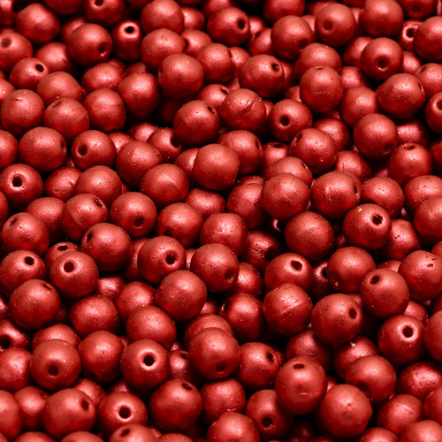 32 Pcs 4mm Czech Round Druk Glass Beads -Matte Sheen Red