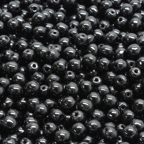 32 Pcs 4mm Czech Round Druk Glass Beads -Glossy Black