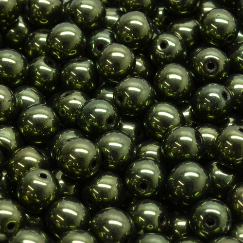 Czech Round Druk Glass Beads - Dark Metallic Green