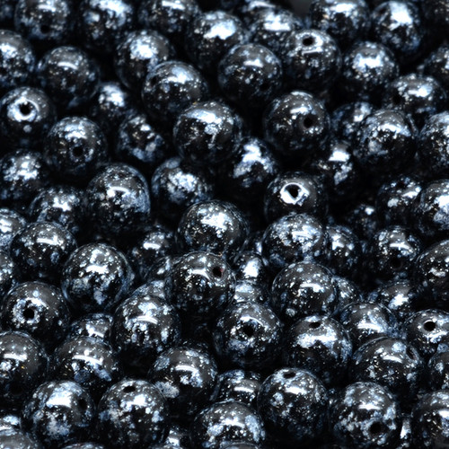 21 Pcs 6mm Czech Round Druk Glass Beads -Speckled Black
