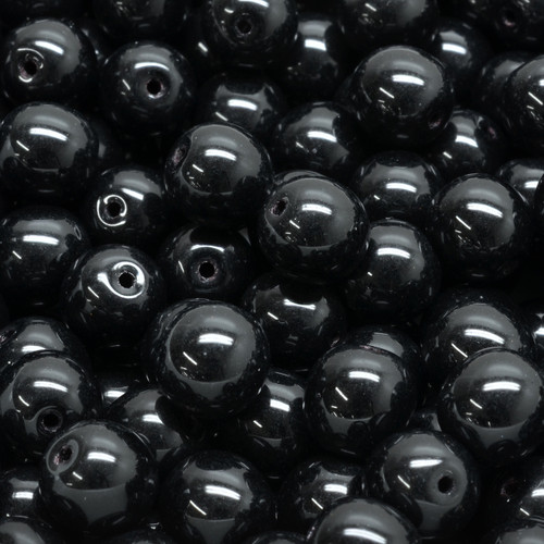 16 Pcs 8mm Czech Round Druk Glass Beads -Glossy Black