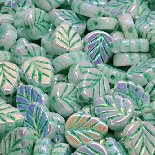 Mint Leaf Pressed Czech Glass Beads