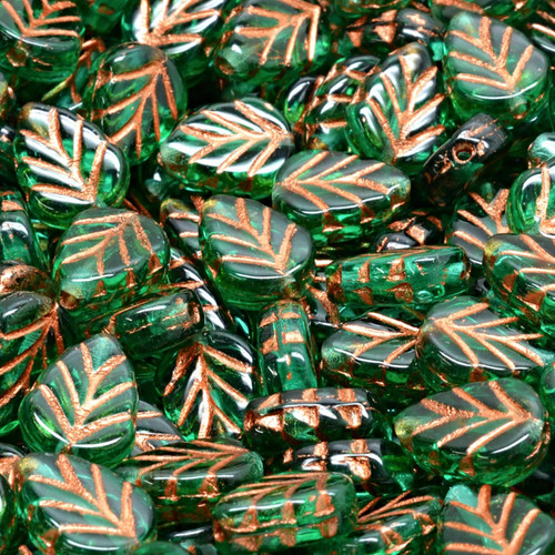 10x8mm Mint Leaf Pressed Czech Glass Beads