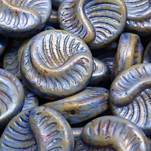 19mm Fossil Coin Pressed Czech Glass Beads