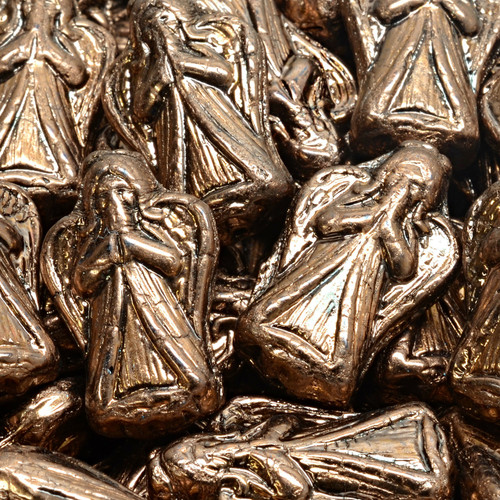 6 Pcs 23x13mm Angel Pressed Czech Glass Beads -Metallic Bronze