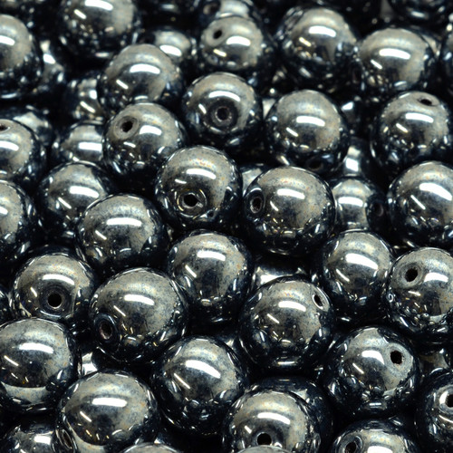 16 Pcs 8mm Czech Round Druk Glass Beads -Metallic Gunmetal