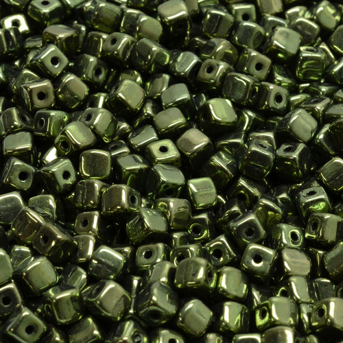 32 Pcs 4mm Cube Pressed Czech Glass Beads - Dark Green