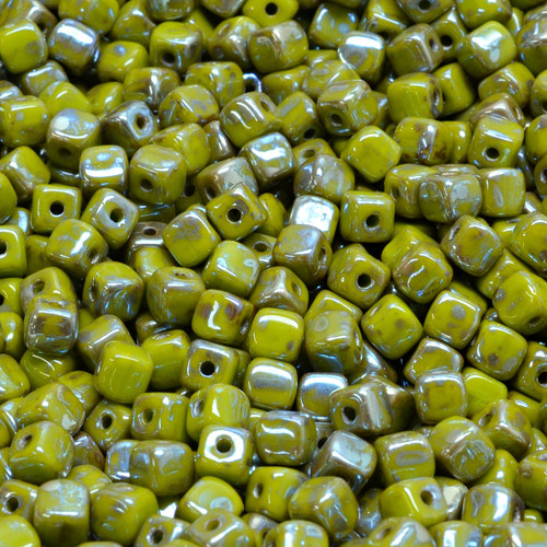 Czech 4mm Glass Pressed Cube Beads Teal/Copper