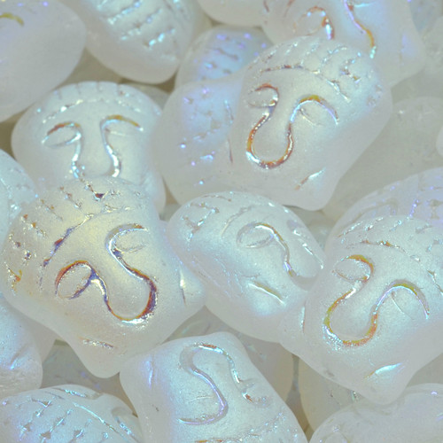 7 Pcs 15x14mm Buddha Head Pressed Czech Glass Beads -Frosted White
