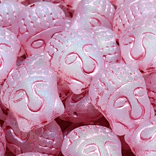 7 Pcs 15x14mm Buddha Head Pressed Czech Glass Beads -Frosted Fuchsia