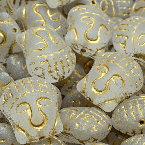 7 Pcs 15x14mm Buddha Head Pressed Czech Glass Beads -Clear Gold