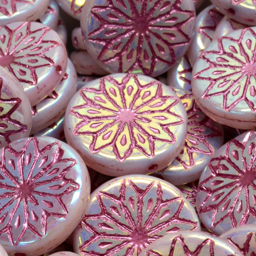 18mm Origami Flower Pressed Czech Glass Beads