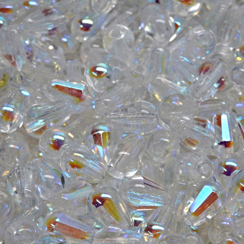 16 Pcs 8x6mm Firepolished Drop Czech Glass Beads -Clear Iridescent