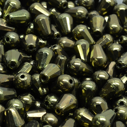 16 Pcs 8x6mm Firepolished Drop Czech Glass Beads -Dark Olive