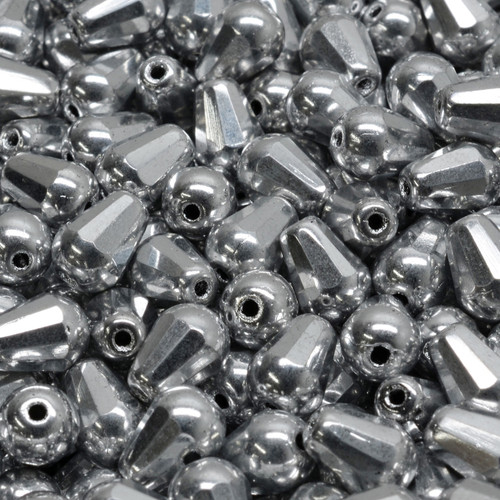 16 Pcs 8x6mm Firepolished Drop Czech Glass Beads -Silver