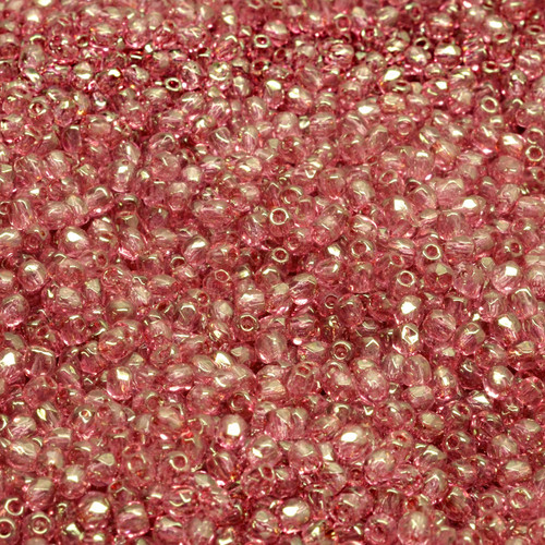 50 Pcs 2mm Firepolished Round Czech Glass Beads -Clear Dusty Rose