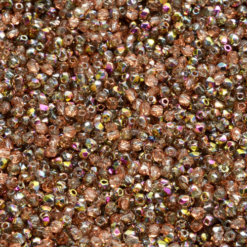 50 Pcs 2mm Firepolished Round Czech Glass Beads -Iridescent Clear Copper